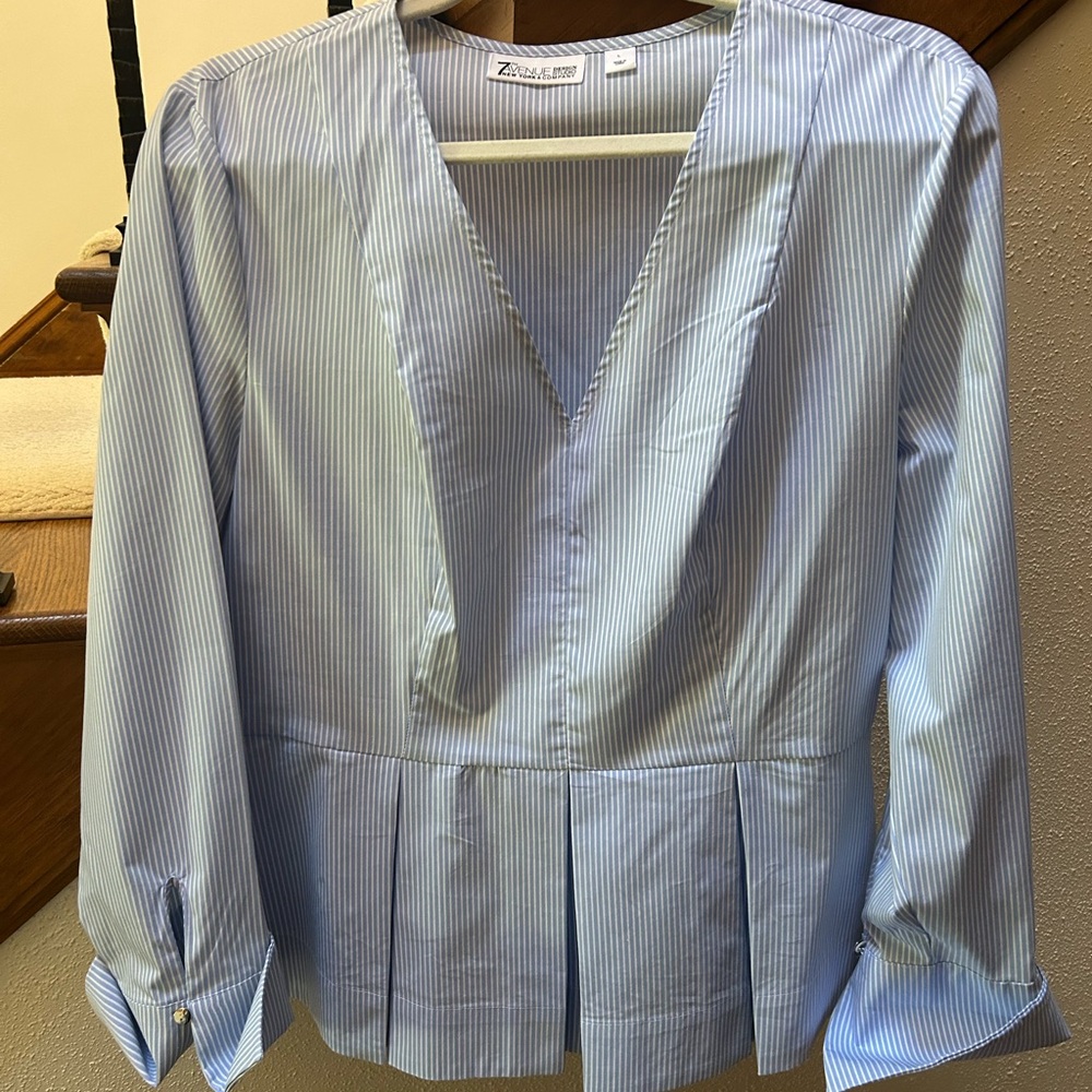 New York & Company Blue Striped Blouse